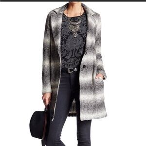 Lucky Brand Ombre Stripe Tweed Knit Car Coat Size M